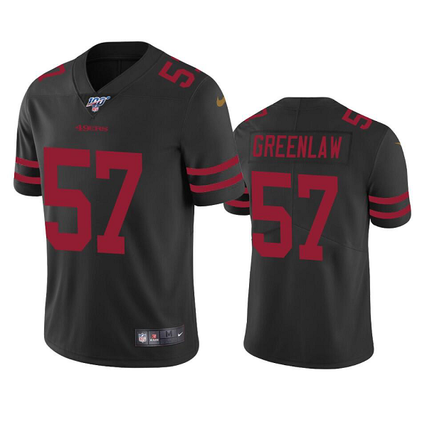 Men's San Francisco 49ers #57 Dre Greenlaw Black 100th Season Vapor Limited Nike NFL Jersey