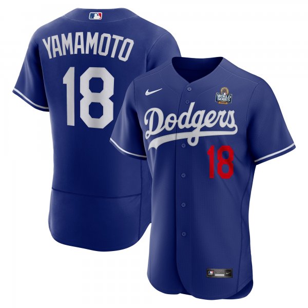 Men's #18 Los Angeles Dodgers Yoshinobu Yamamoto Nike Royal 2024 World Series Alternate Authentic Player Jersey