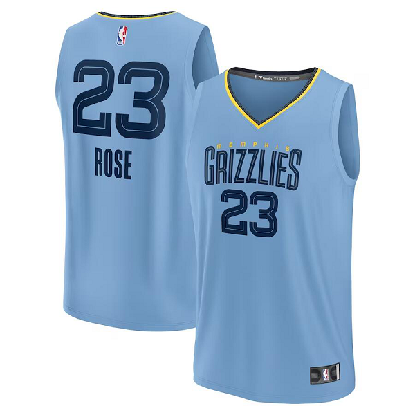 Men's Memphis Grizzlies #23 Derrick Rose Light Blue Statement Edition Fast Break Player NBA Jersey