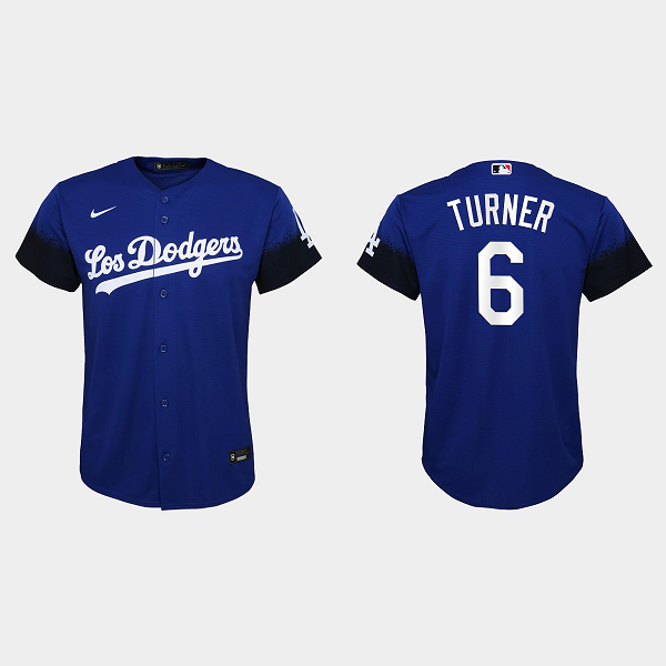 Youth Los Angeles Dodgers #6 Trea Turner Royal 2021 City Connect MLB Jersey