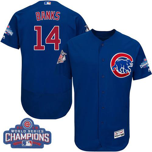 Chicago Cubs #14 Ernie Banks Blue Flexbase Collection 2016 World Series Champions Stitched MLB Jersey