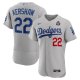 Men's #22 Los Angeles Dodgers Clayton Kershaw Nike Gray 2024 World Series Alternate Authentic Player Jersey