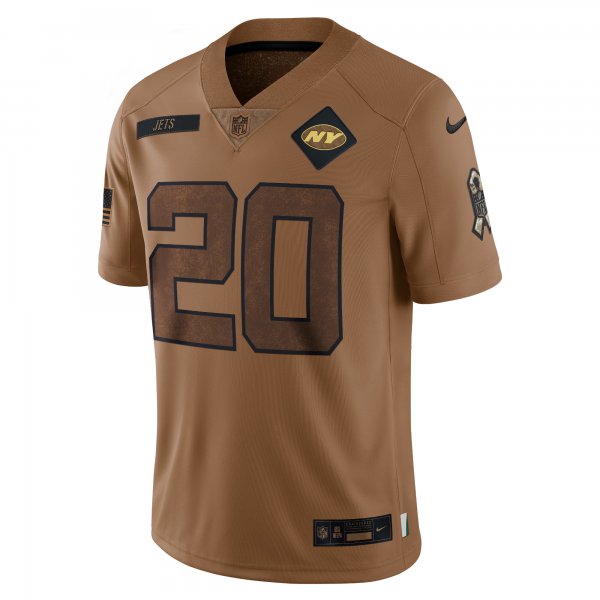 Men's New York Jets Breece Hall Nike Brown 2023 Salute To Service Limited Jersey