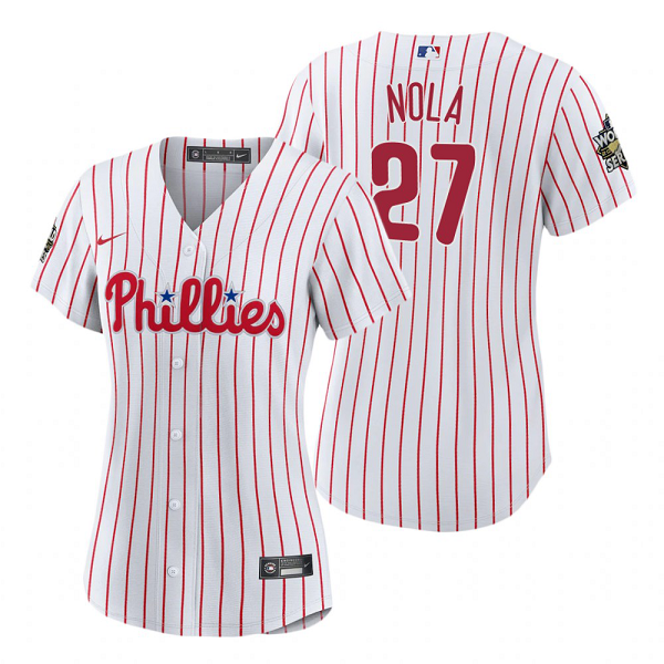 Women's Philadelphia Phillies Aaron Nola White 2022 World Series Cool Base Jersey