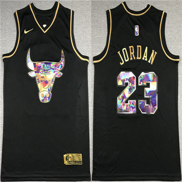 Men's Chicago Bulls #23 Michael Jordan 2021/22 Black Golden Edition 75th Anniversary Diamond Logo Stitched NBA Jersey