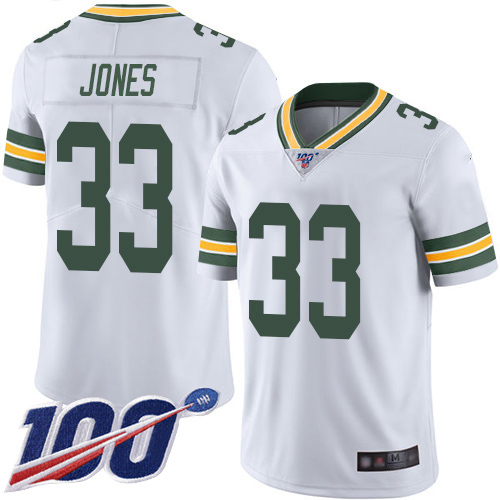 Green Bay Packers #33 Aaron Jones White Youth Stitched NFL 100th Season Vapor Limited Jersey