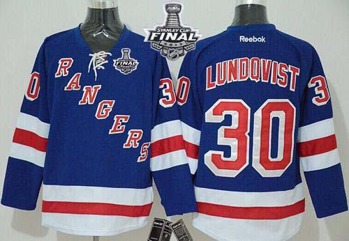 New York Rangers #30 Henrik Lundqvist Blue With 2014 Stanley Cup Finals Stitched NHL Jersey