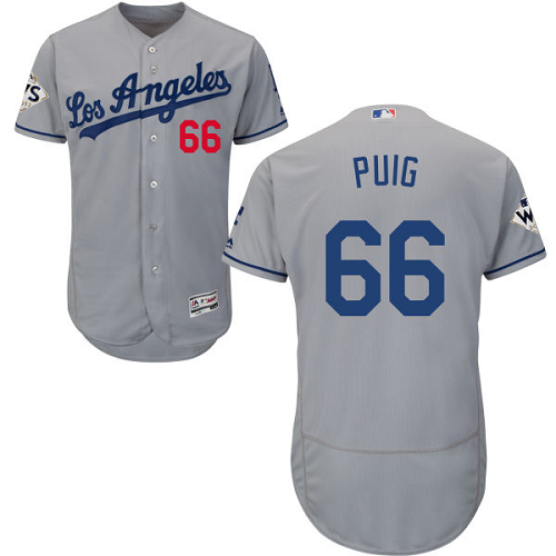 Los Angeles Dodgers #66 Yasiel Puig Grey Flexbase Collection 2017 World Series Bound Stitched MLB Jersey