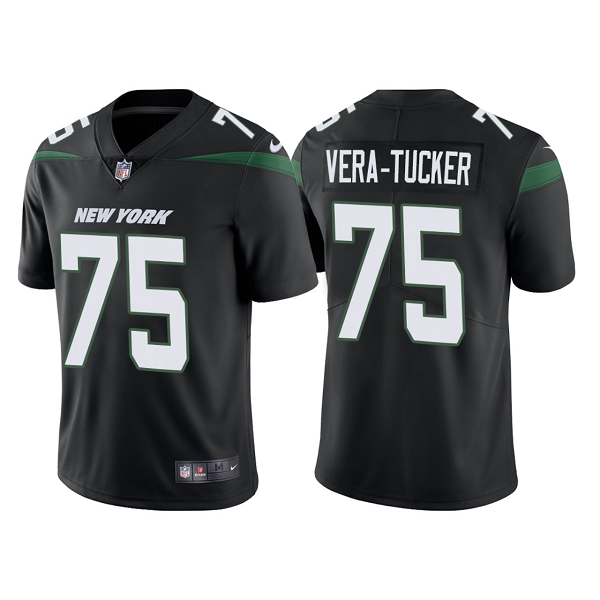 Men's New York Jets #75 Alijah Vera-Tucker Black 2021 NFL Draft Vapor Limited Jersey