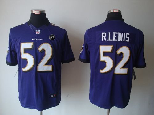 Nike Baltimore Ravens #52 Ray Lewis Purple Team Color With Art Patch Men's Stitched NFL Limited Jersey