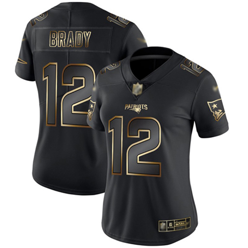 Women's New England Patriots #12 Tom Brady Black/GoldStitched NFL Vapor Untouchable Limited Jersey