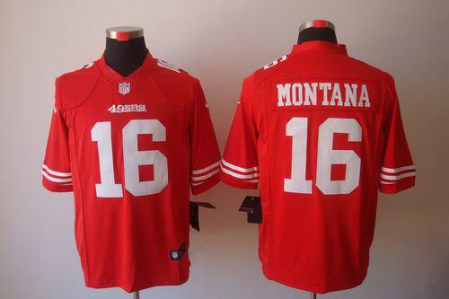 Nike San Francisco 49ers #16 Joe Montana Red Team Color Men's Stitched NFL Limited Jersey