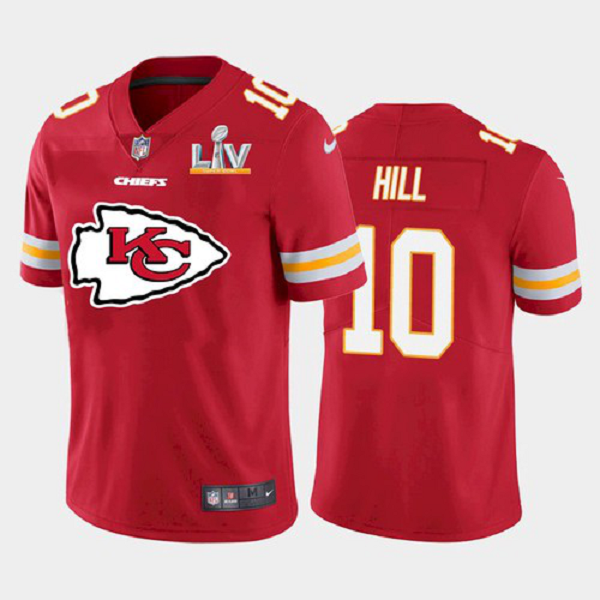 Men's Kansas City Chiefs #10 Tyreek Hill Team Logo Red Jersey 2021 Super Bowl LV Jersey