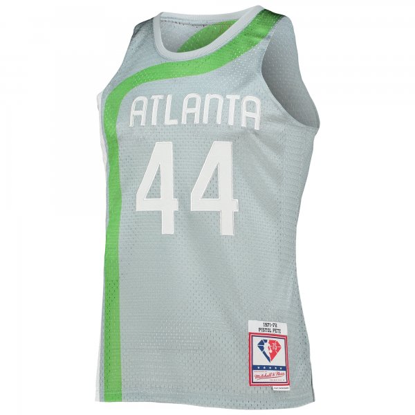 Men's Atlanta Hawks Pete Maravich Silver Mitchell & Ness 75th Anniversary 1971/72 Hardwood Classics Swingman Jersey