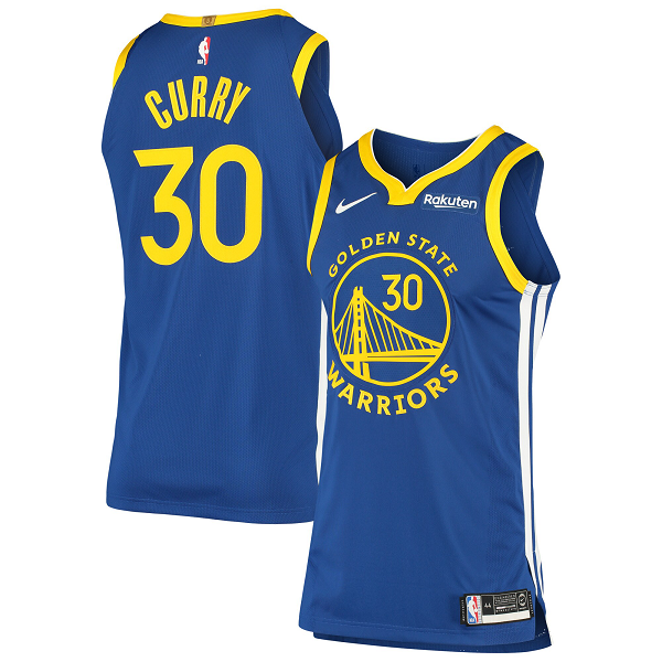 Men's Nike Golden State Warriors #30 Stephen Curry Royal Badge Swoosh Back 6 Icon Edition NBA Jersey