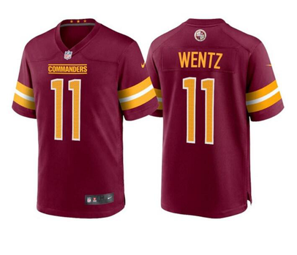 Men's Washington Commanders #11 Carson Wentz 2022 Burgundy Game Stitched Jersey