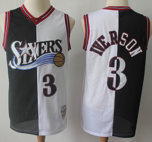 Men's Philadelphia 76ers #3 Allen Iverson Black/White Stitched NBA Jersey