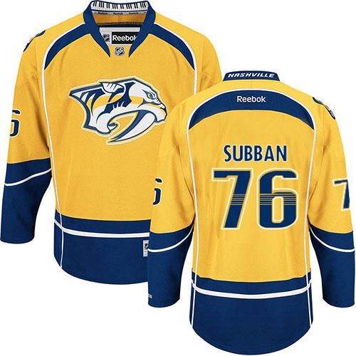 Nashville Predators #76 P.K Subban Yellow Home Stitched NHL Jersey