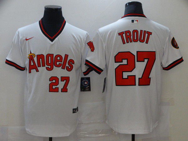 Men's Los Angeles Angels Of Anaheim #27 Mike Trout White Throwback Cooperstown Collection Stitched MLB Nike Jersey