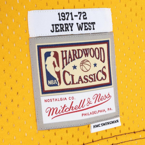 Men's Los Angeles Lakers Jerry West Mitchell & Ness Purple/Gold Hardwood Classics 1971/72 Split Swingman Jersey