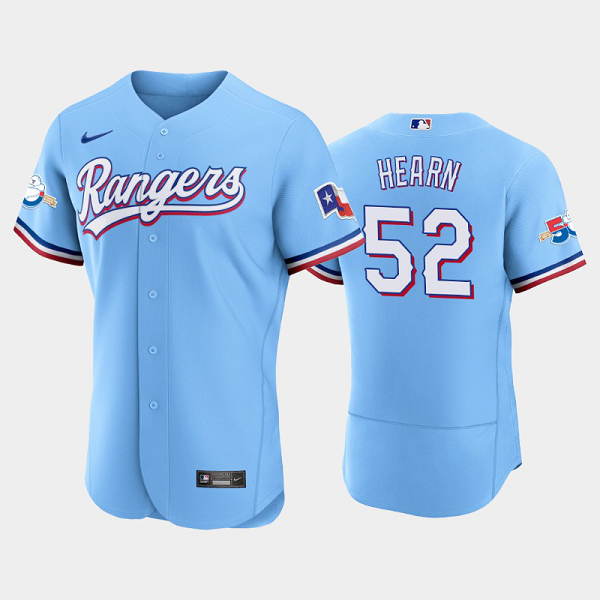 Men's Texas Rangers #52 Taylor Hearn 50th Anniversary Alternate Light Blue MLB Flex Base Jersey