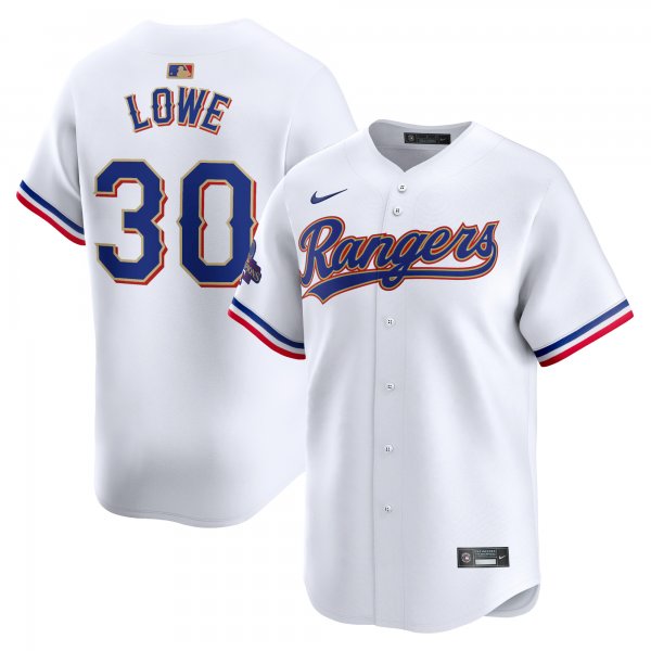 Men's Texas Rangers Nathaniel Lowe Nike White 2024 Gold Collection Limited Player Jersey