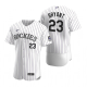 Men's Colorado Rockies #23 Kris Bryant White Purple Home MLB Flex Base Jersey