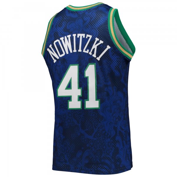 Men's Dallas Mavericks Dirk Nowitzki Mitchell & Ness Blue Hardwood Classics 1998/99 Lunar New Year Swingman Jersey