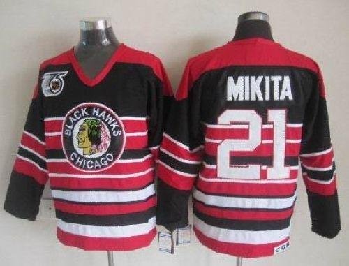 Chicago Blackhawks #21 Stan Mikita Red/Black 75TH CCM Stitched NHL Jersey