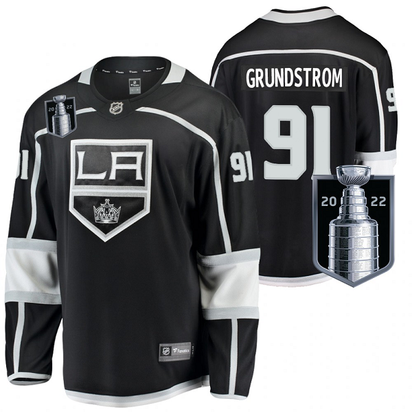 Men's Carl Grundstrom Los Angeles Kings Black 2022 Stanley Cup Playoffs #91 Home Jersey