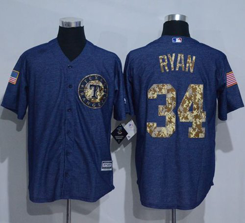 Texas Rangers #34 Nolan Ryan Denim Blue Salute to Service Stitched MLB Jersey