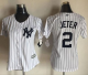 New York Yankees #2 Derek Jeter White With Black Strip Women's Fashion Stitched MLB Jersey