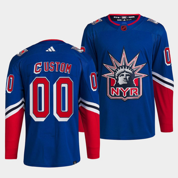 Men's New York Rangers Custom Blue 2022 Reverse Retro NHL Jersey