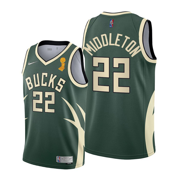 Men's Nike Milwaukee Bucks #22 Khris Middleton 2021 NBA Finals Champions Green Jersey