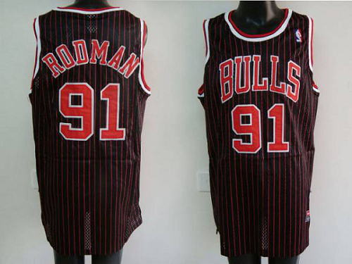 Men's Chicago Bulls #91 Dennis Rodman Stitched Black Red Strip NBA Jersey