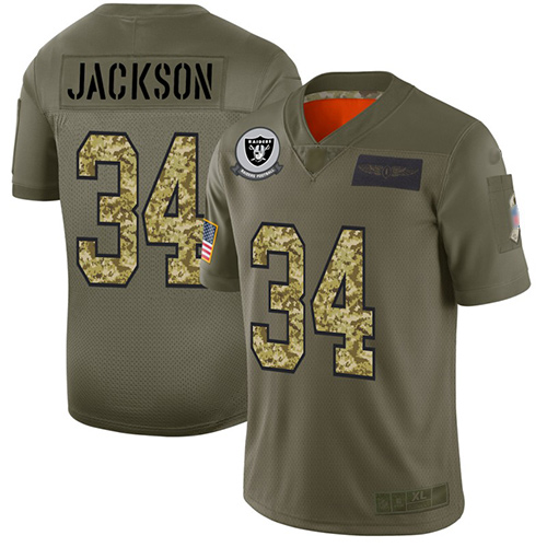 Las Vegas Raiders #34 Bo Jackson Olive/Camo Men's Stitched NFL Limited 2019 Salute To Service Jersey