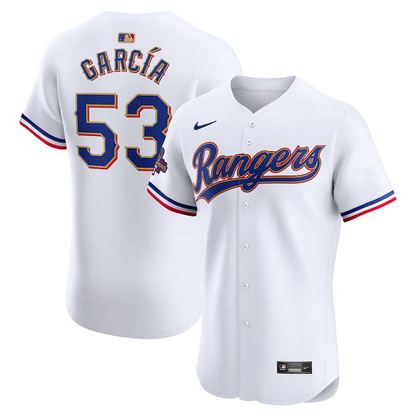 Men's Texas Rangers #53 Adolis Garcia Nike White 2024 Gold?Collection Elite Player Jersey