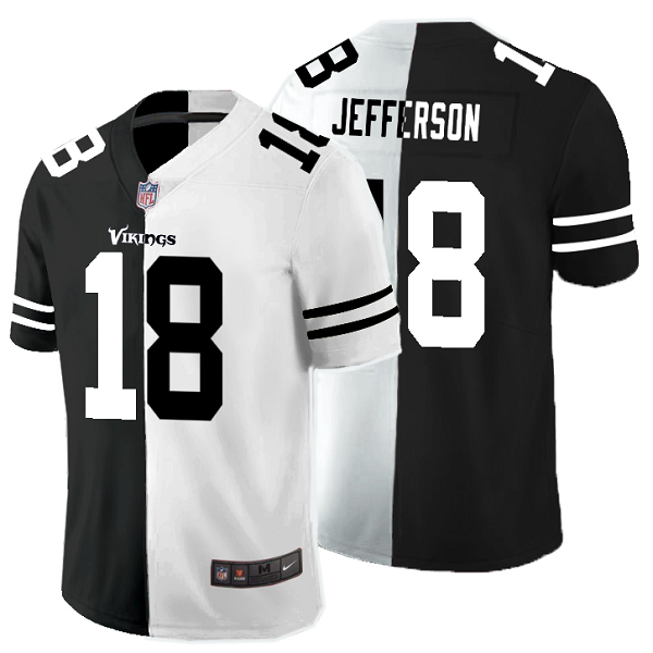 Men's Nike NFL Minnesota Vikings #18 Justin Jefferson Black White Peaceful Coexisting Split 2020 Vapor Untouchable Stitched Limited Jersey