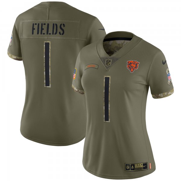 Women's Chicago Bears Justin Fields Nike Olive 2022 Salute To Service Limited Jersey