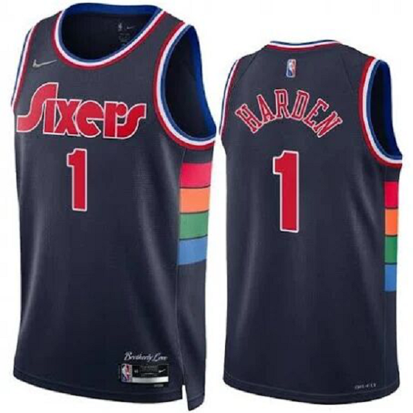 Men's Philadelphia 76ers #1 James Harden 75th Season Anniversary City Edition Navy Jersey