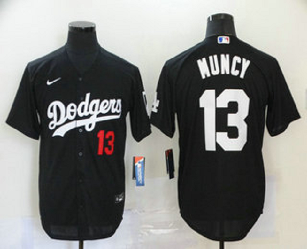 Men's Nike Los Angeles Dodgers #13 Max Muncy Black Stitched MLB Cool Base Jersey