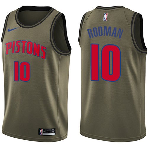 Men's Nike Detroit Pistons #10 Dennis Rodman Green Salute to Service Swingman NBA Jersey