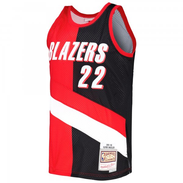 Men's Portland Trail Blazers Clyde Drexler Mitchell & Ness Red/Black Hardwood Classics 1991/92 Split Swingman Jersey