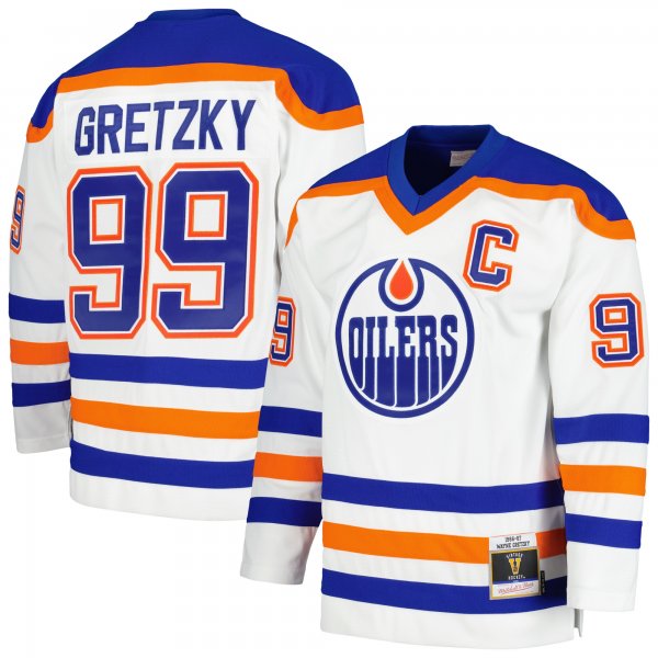 Men's Edmonton Oilers Wayne Gretzky Mitchell & Ness White  1986/87 Blue Line Player Jersey