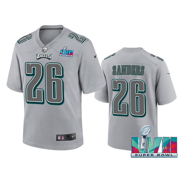 Youth Philadelphia Eagles Miles Sanders Gray Super Bowl LVII Atmosphere Jersey