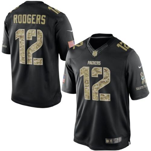 Nike Green Bay Packers #12 Aaron Rodgers Black Men's Stitched NFL Limited Salute to Service Jersey