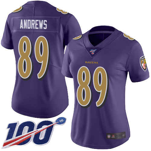 Women's Baltimore Ravens #89 Mark Andrews PurpleStitched NFL Limited Rush 100th Season Jersey