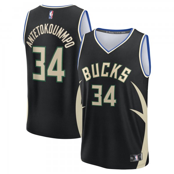 Men's Milwaukee Bucks Giannis Antetokounmpo Fanatics Black Fast Break Replica Player Jersey - Statement Edition