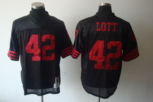 Men's Mitchell And Ness San Francisco 49ers #42 Ronnie Lott Black Stitched NFL Jersey